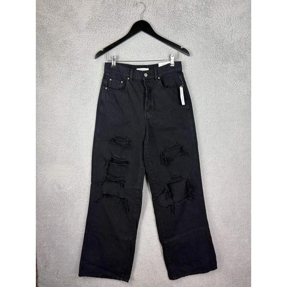 PacSun Baggy Jeans Womens 27 Abyss Black High Rise Wide Leg Distressed Denim New
